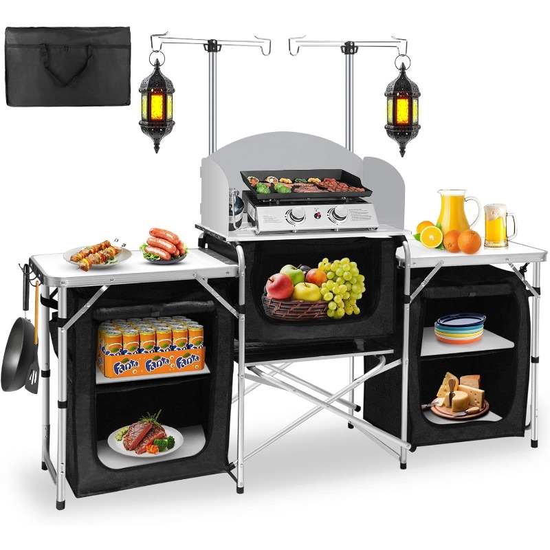 Camping Cooking Table With Storage - Dapur Portabel Lipat untuk Berkemah di