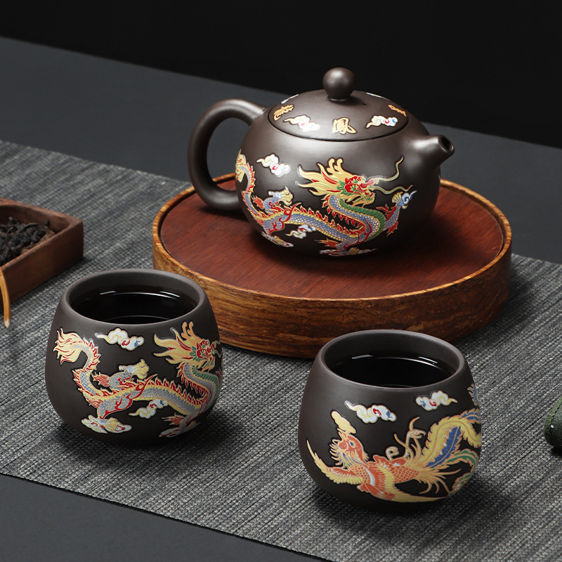 Camping Cooking Accessories - 135-350ml Dragon Teapot Chinese Style Color-changing