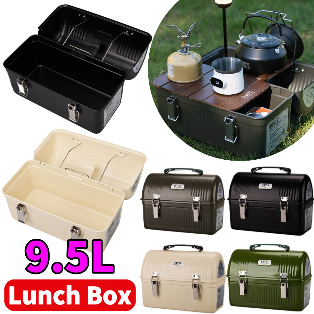 Camping Cooking Box - Kotak Makan Logam Vintage 9.5L dengan