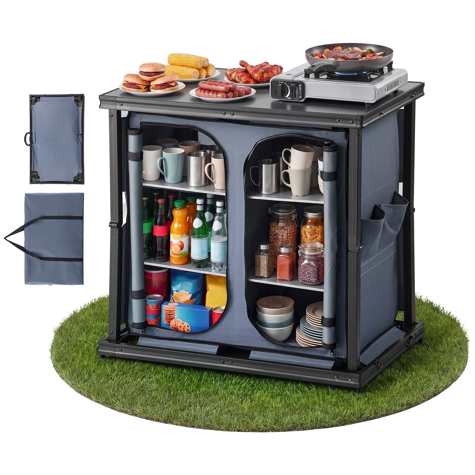 Lemari Penyimpanan Lipat untuk - Camping Cooking Table With Storage ulasan dan harga