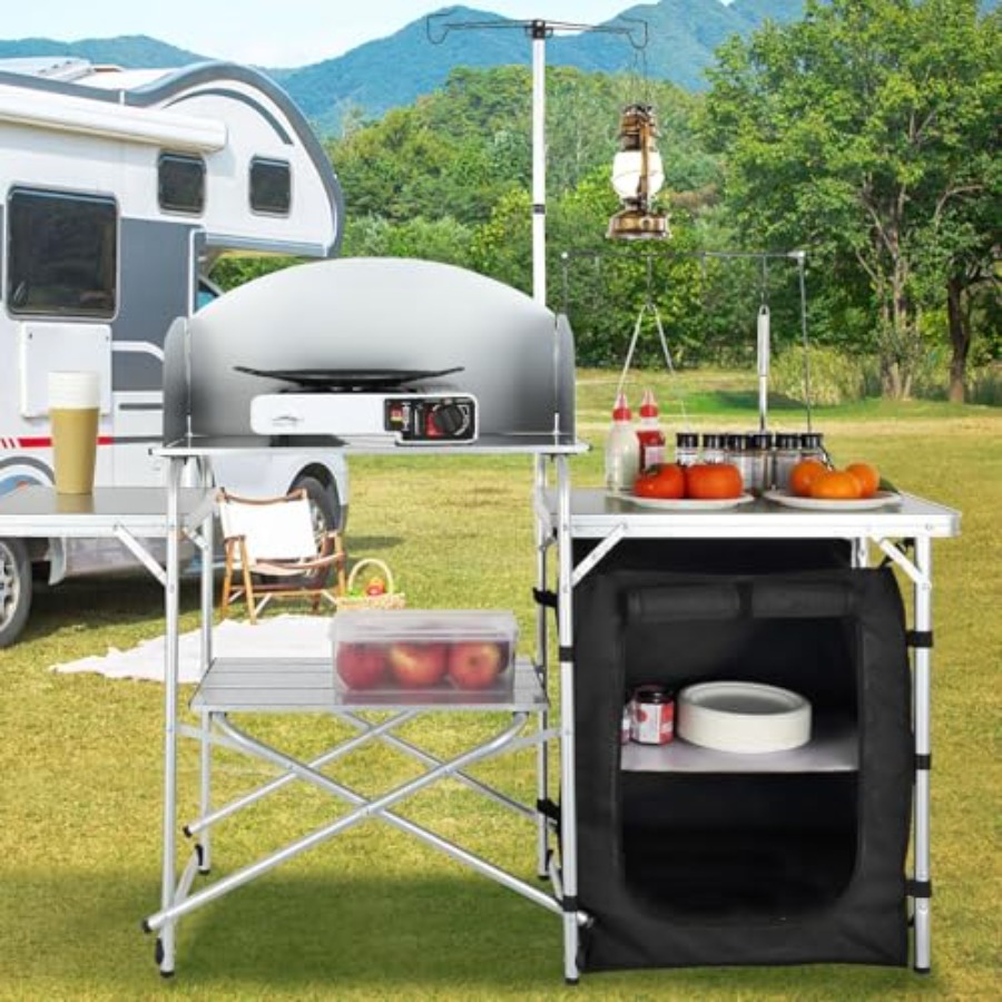 Meja Dapur Camping, Meja Masak - Camping Cooking Table With Storage ulasan dan harga