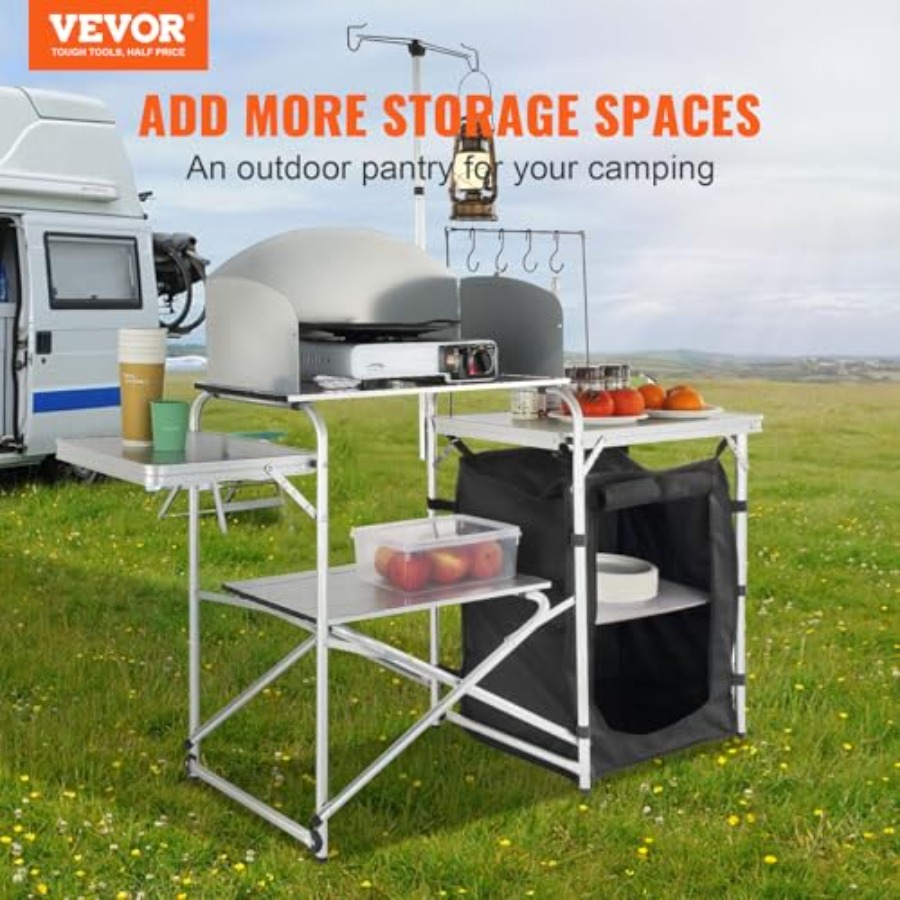 Meja Dapur Camping, Meja Masak - Camping Cooking Table With Storage ulasan dan harga