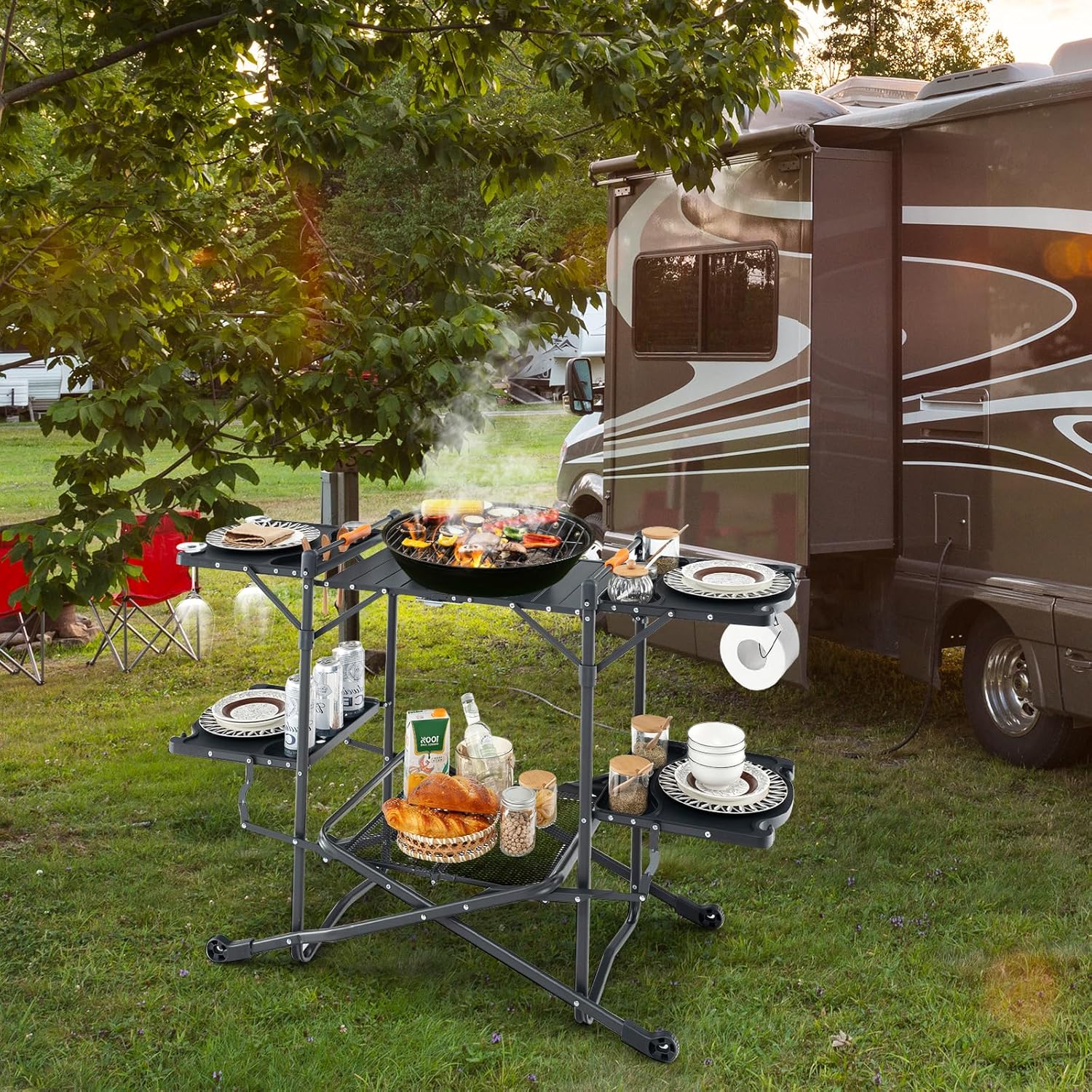 Meja Memasak Portabel untuk Be - Camping Cooking Table With Storage ulasan dan harga