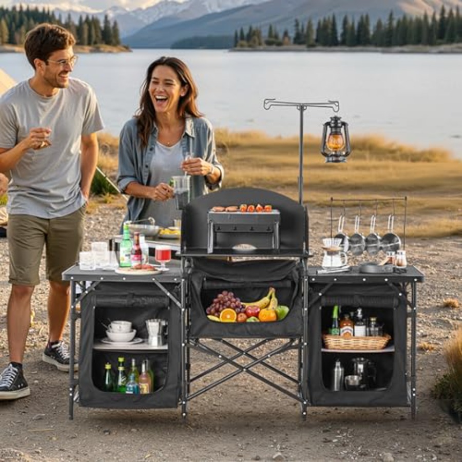 Meja Dapur Camping, Meja Memas - Camping Cooking Table With Storage ulasan dan harga