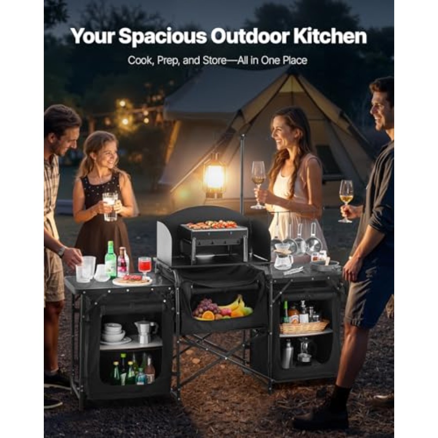 Meja Dapur Camping, Meja Memas - Camping Cooking Table With Storage ulasan dan harga
